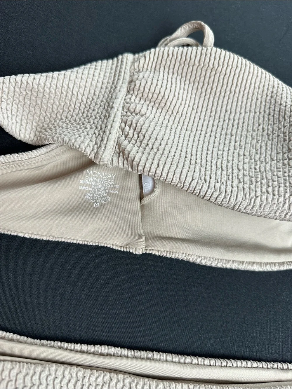 Monday Swimwear Crinkle Tan Bikini Top M Bottom L Ring Detail
